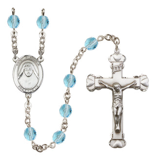 Silver Plated 6mm Fire Polished Saint Alphonsa of India Rosary in Aqua