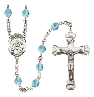 Silver Plated 6mm Fire Polished Saint Viator of Bergamo Rosary in Aqua