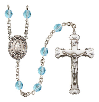Silver Plated 6mm Fire Polished Our Lady of Good Help Rosary in Aqua