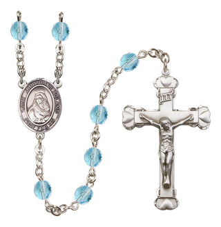 Silver Plated 6mm Fire Polished Saint Jadwiga of Poland Rosary in Aqua