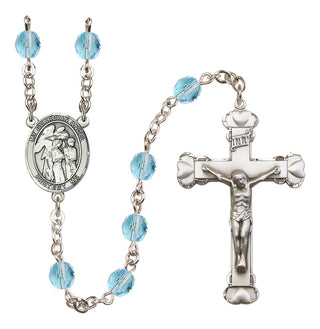 Silver Plated 6mm Fire Polished Guardian Angel w/Children Rosary in Aqua