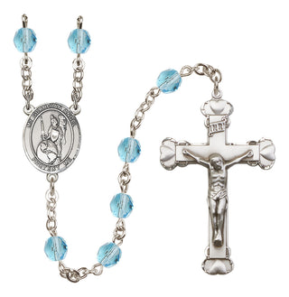 Silver Plated 6mm Fire Polished Guardian Angel of the World Rosary in Aqua