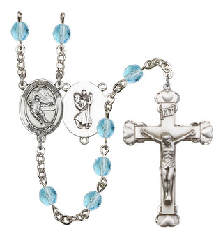 Saint Christopher and Hockey Rosary with Aqua Beads