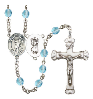 Saint Christopher and Lacrosse Rosary with Aqua Beads