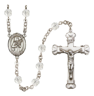 Silver Plated 6mm Fire Polished Saint Agatha Rosary in Crystal