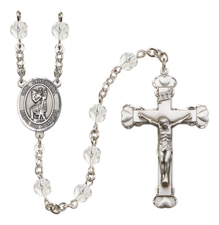 Silver Plated 6mm Fire Polished San Cristobal Rosary in Crystal