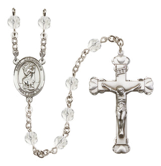 Silver Plated 6mm Fire Polished Saint Christopher Rosary in Crystal