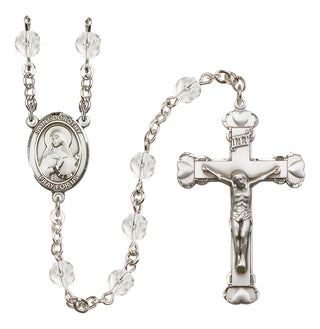 Silver Plated 6mm Fire Polished Saint Dorothy Rosary in Crystal