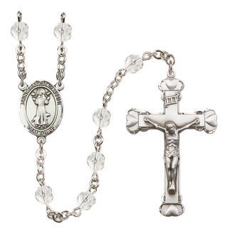 Silver Plated 6mm Fire Polished Saint Francis of Assisi Rosary in Crystal