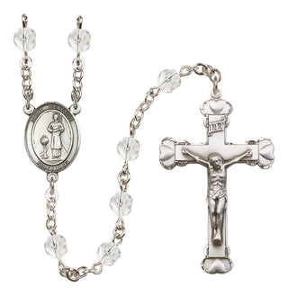 Silver Plated 6mm Fire Polished Saint Genesius of Rome Rosary in Crystal