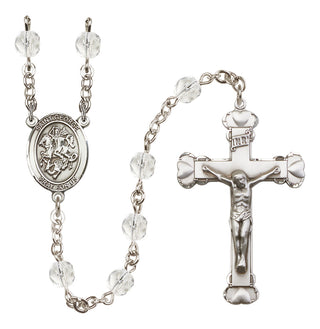 Silver Plated 6mm Fire Polished Saint George Rosary in Crystal