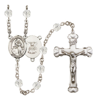 Silver Plated 6mm Fire Polished Saint Joan of Arc / Navy Rosary in Crystal