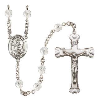 Silver Plated 6mm Fire Polished Saint John the Apostle Rosary in Crystal