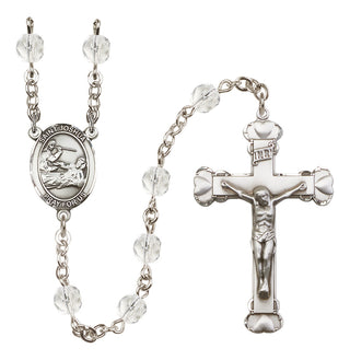 Silver Plated 6mm Fire Polished Saint Joshua Rosary in Crystal