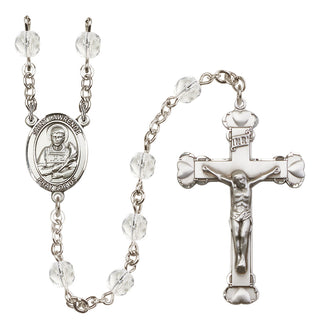 Silver Plated 6mm Fire Polished Saint Lawrence Rosary in Crystal
