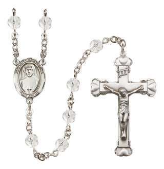 Silver Plated 6mm Fire Polished Saint Maria Faustina Rosary in Crystal