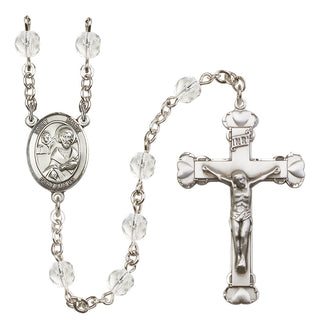 Silver Plated 6mm Fire Polished Saint Mark the Evangelist Rosary in Crystal