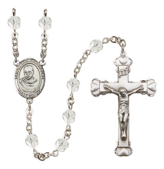 Silver Plated 6mm Fire Polished Saint Maximilian Kolbe Rosary in Crystal