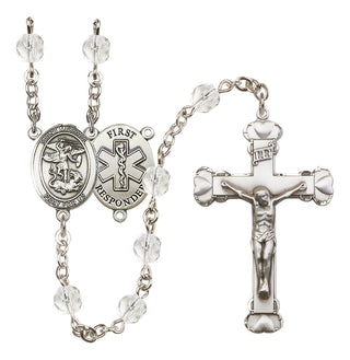 Silver Plated 6mm Fire Polished Saint Michael/1St Responder Rosary in Crystal