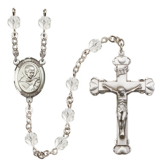 Silver Plated 6mm Fire Polished Saint Robert Bellarmine Rosary in Crystal