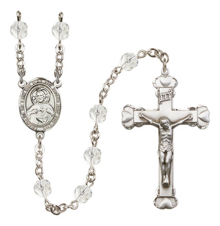 Silver Plated 6mm Fire Polished Scapular Rosary in Crystal