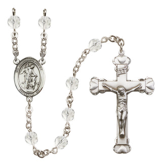 Silver Plated 6mm Fire Polished Guardian Angel with Child Rosary in Crystal