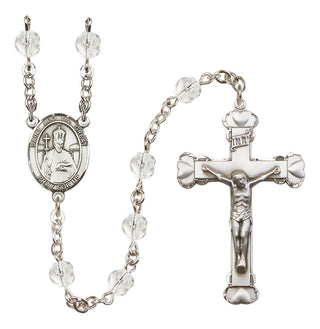 Silver Plated 6mm Fire Polished Saint Leo the Great Rosary in Crystal