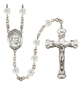 Silver Plated 6mm Fire Polished Saint Vincent de Paul Rosary in Crystal