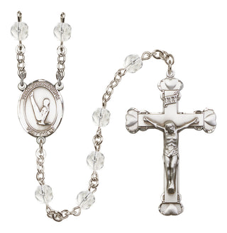 Silver Plated 6mm Fire Polished Saint Christopher/Gymnastics Rosary in Crystal