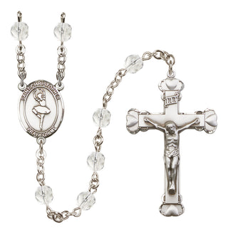 Silver Plated 6mm Fire Polished Saint Christopher/Dance Rosary in Crystal