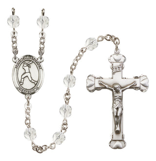 Silver Plated 6mm Fire Polished Saint Christopher/Softball Rosary in Crystal