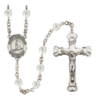 Silver-Plated 6mm Saint Sebastian/Skiing Rosary