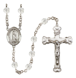 Silver Plated 6mm Fire Polished Our Lady of Guadalupe Rosary in Crystal