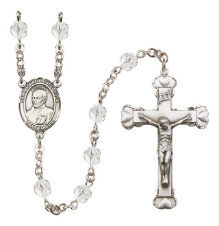 Silver Plated 6mm Fire Polished Saint Ignatius of Loyola Rosary in Crystal