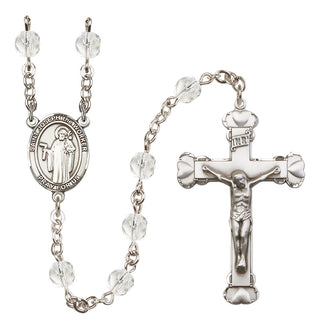 Silver Plated 6mm Fire Polished Saint Joseph the Worker Rosary in Crystal