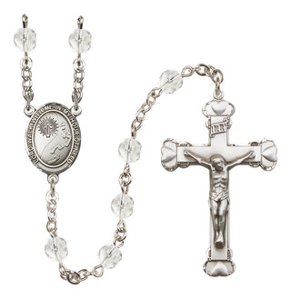 Silver Plated 6mm Fire Polished Footprints / Cross Rosary in Crystal