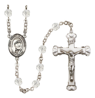 Silver Plated 6mm Fire Polished Saint Teresa of Calcutta Rosary in Crystal