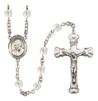 Silver Plated 6mm Fire Polished Saint Luigi Orione Rosary in Crystal