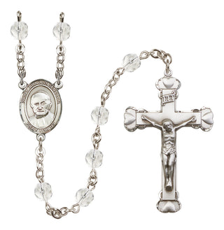 Silver Plated 6mm Fire Polished Saint Arnold Janssen Rosary in Crystal