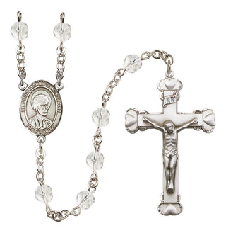 Silver Plated 6mm Fire Polished Saint Louis Marie de Montfort Rosary in Crystal