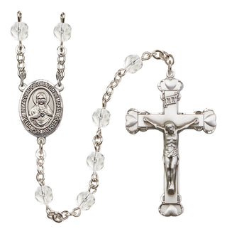 Silver Plated 6mm Fire Polished Corazon Inmaculado de Maria Rosary in Crystal