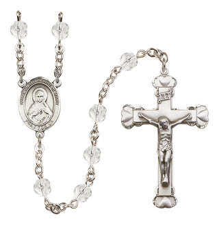 Silver Plated 6mm Fire Polished Immaculate Heart of Mary Rosary in Crystal