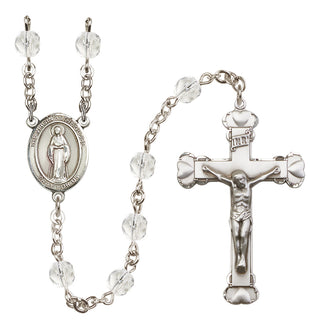 Silver Plated 6mm Fire Polished Virgin of the Globe Rosary in Crystal