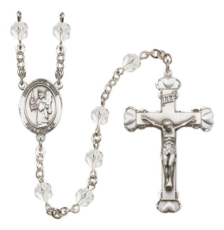 Silver Plated 6mm Fire Polished Saint Uriel the Archangel Rosary in Crystal