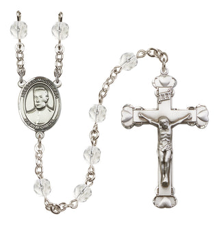 Silver Plated 6mm Fire Polished Blessed Miguel Pro Rosary in Crystal