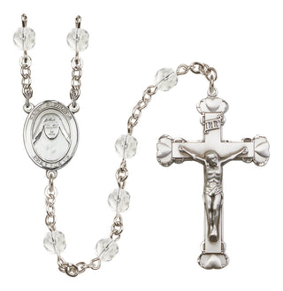 Silver Plated 6mm Fire Polished Saint Alphonsa of India Rosary in Crystal