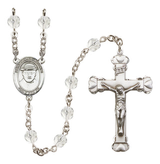 Silver Plated 6mm Fire Polished Saint Damien of Molokai Rosary in Crystal