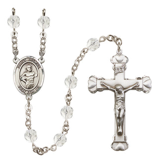 Silver Plated 6mm Fire Polished Saint Dismas Rosary in Crystal