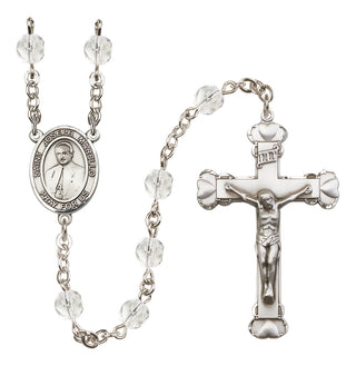 Silver Plated 6mm Fire Polished Saint Joseph Marello Rosary in Crystal