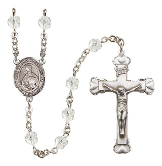 Silver Plated 6mm Fire Polished Saint Edmund of East Anglia Rosary in Crystal